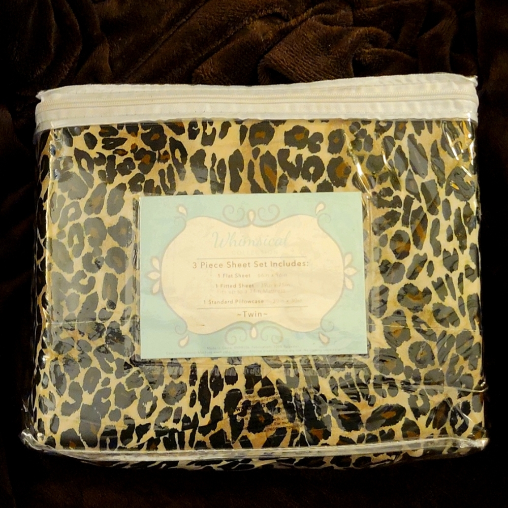 ELITE HOME Microfiber 90 GSM black tan leopard animal print twin sheet set New…